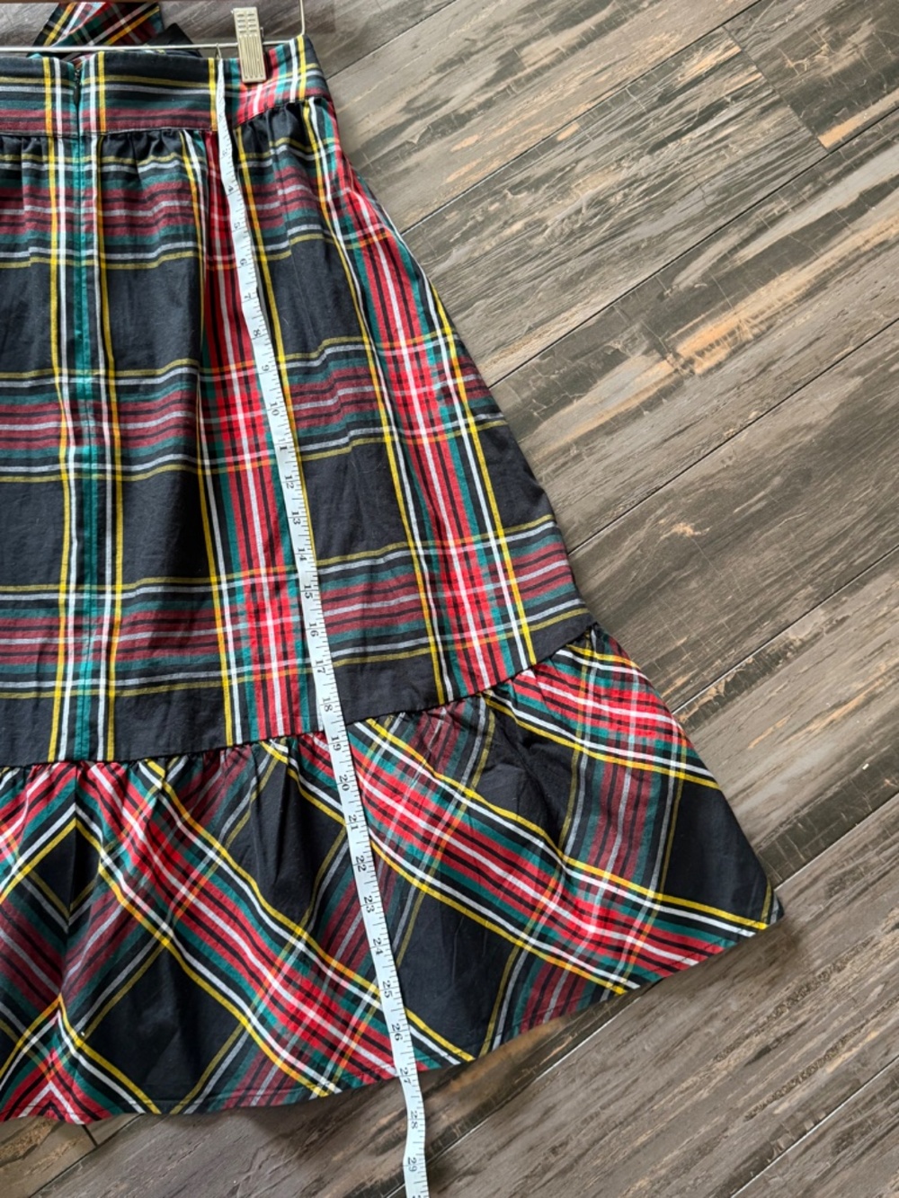 J Crew Red Tartan Plaid Skirt Attached Belt Midi Length Flounce Hem Cotton Sz 4 - Picture 10 of 16